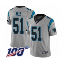 Men's Carolina Panthers #51 Sam Mills Silver Inverted Legend Limited 100th Season Football Jersey