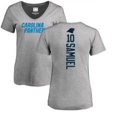 NFL Women's Nike Carolina Panthers #10 Curtis Samuel Ash Backer V-Neck T-Shirt