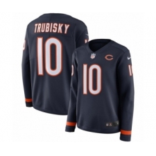 Women's Nike Chicago Bears #10 Mitchell Trubisky Limited Navy Blue Therma Long Sleeve NFL Jersey