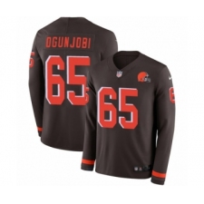 Men's Nike Cleveland Browns #65 Larry Ogunjobi Limited Brown Therma Long Sleeve NFL Jersey