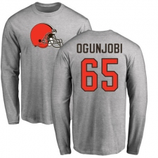 NFL Nike Cleveland Browns #65 Larry Ogunjobi Ash Name & Number Logo Long Sleeve T-Shirt