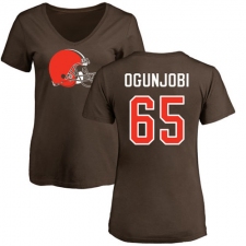 NFL Women's Nike Cleveland Browns #65 Larry Ogunjobi Brown Name & Number Logo T-Shirt