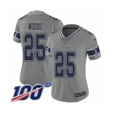 Women's Dallas Cowboys #25 Xavier Woods Limited Gray Inverted Legend 100th Season Football Jersey