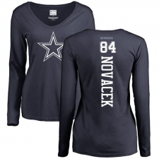 NFL Women's Nike Dallas Cowboys #84 Jay Novacek Navy Blue Backer Slim Fit Long Sleeve T-Shirt