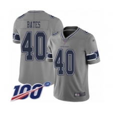 Men's Dallas Cowboys #40 Bill Bates Limited Gray Inverted Legend 100th Season Football Jersey
