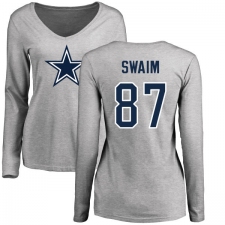 NFL Women's Nike Dallas Cowboys #87 Geoff Swaim Ash Name & Number Logo Slim Fit Long Sleeve T-Shirt