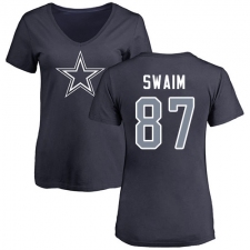 NFL Women's Nike Dallas Cowboys #87 Geoff Swaim Navy Blue Name & Number Logo Slim Fit T-Shirt