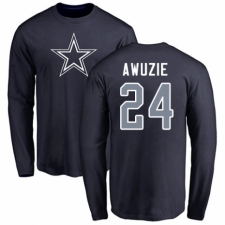 NFL Nike Dallas Cowboys #24 Chidobe Awuzie Navy Blue Name & Number Logo Long Sleeve T-Shirt
