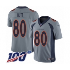 Men's Denver Broncos #80 Jake Butt Limited Silver Inverted Legend 100th Season Football Jersey