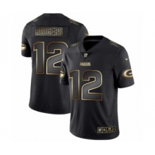 Men Green Bay Packers #12 Aaron Rodgers Black Golden Edition 2019 Vapor Untouchable Limited Jersey
