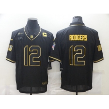 Men's Green Bay Packers #12 Aaron Rodgers Black C patch Nike 2020 Salute To Service Limited Jersey