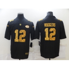 Men's Green Bay Packers #12 Aaron Rodgers Black Nike Leopard Print Limited Jersey