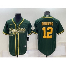 Men's Green Bay Packers #12 Aaron Rodgers Green Yellow Stitched MLB Cool Base Nike Baseball Jersey