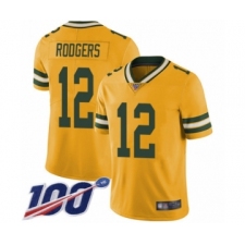 Men's Green Bay Packers #12 Aaron Rodgers Limited Gold Rush Vapor Untouchable 100th Season Football Jersey