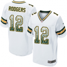 Men's Nike Green Bay Packers #12 Aaron Rodgers Elite White Road Drift Fashion NFL Jersey