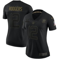 Women's Green Bay Packers #12 Aaron Rodgers Black Nike 2020 Salute To Service Limited Jersey