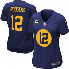 Women's Nike Green Bay Packers #12 Aaron Rodgers Elite Navy Blue Alternate C Patch NFL Jersey