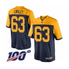 Men's Green Bay Packers #63 Corey Linsley Limited Navy Blue Alternate 100th Season Football Jersey