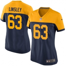 Women's Nike Green Bay Packers #63 Corey Linsley Elite Navy Blue Alternate NFL Jersey