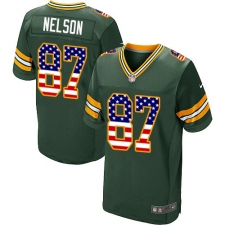 Men's Nike Green Bay Packers #87 Jordy Nelson Elite Green Home USA Flag Fashion NFL Jersey
