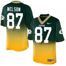 Men's Nike Green Bay Packers #87 Jordy Nelson Elite Green/Gold Fadeaway NFL Jersey