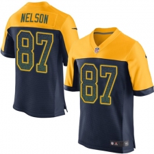 Men's Nike Green Bay Packers #87 Jordy Nelson Elite Navy Blue Alternate Drift Fashion NFL Jersey