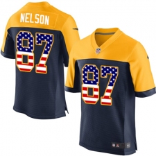 Men's Nike Green Bay Packers #87 Jordy Nelson Elite Navy Blue Alternate USA Flag Fashion NFL Jersey