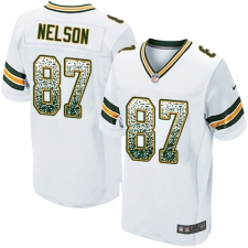 Men's Nike Green Bay Packers #87 Jordy Nelson Elite White Road Drift Fashion NFL Jersey