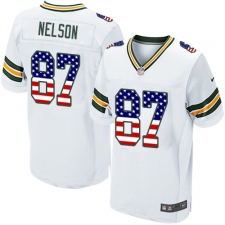 Men's Nike Green Bay Packers #87 Jordy Nelson Elite White Road USA Flag Fashion NFL Jersey