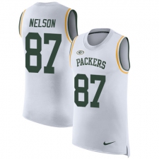 Men's Nike Green Bay Packers #87 Jordy Nelson Limited White Rush Player Name & Number Tank Top NFL Jersey