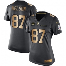 Women's Nike Green Bay Packers #87 Jordy Nelson Limited Black/Gold Salute to Service NFL Jersey