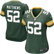 Women's Nike Green Bay Packers #52 Clay Matthews Elite Green Team Color C Patch NFL Jersey