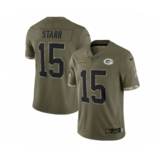 Men's Green Bay Packers #15 Bart Starr 2022 Olive Salute To Service Limited Stitched Jersey