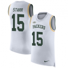 Men's Nike Green Bay Packers #15 Bart Starr Limited White Rush Player Name & Number Tank Top NFL Jersey