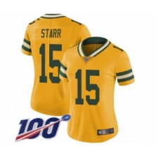 Women's Green Bay Packers #15 Bart Starr Limited Gold Rush Vapor Untouchable 100th Season Football Jersey
