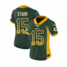 Women's Nike Green Bay Packers #15 Bart Starr Limited Green Rush Drift Fashion NFL Jersey