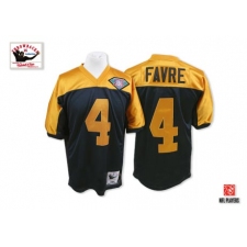 Mitchell and Ness Green Bay Packers #4 Brett Favre Authentic Navy Blue/Gold With 75th Patch Throwback NFL Jersey