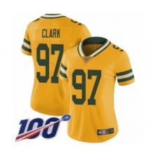 Women's Green Bay Packers #97 Kenny Clark Limited Gold Rush Vapor Untouchable 100th Season Football Jersey