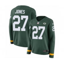 Women's Nike Green Bay Packers #27 Josh Jones Limited Green Therma Long Sleeve NFL Jersey
