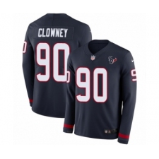 Men's Nike Houston Texans #90 Jadeveon Clowney Limited Navy Blue Therma Long Sleeve NFL Jersey