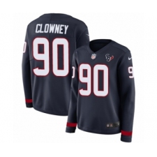 Women's Nike Houston Texans #90 Jadeveon Clowney Limited Navy Blue Therma Long Sleeve NFL Jersey