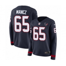 Women's Nike Houston Texans #65 Greg Mancz Limited Navy Blue Therma Long Sleeve NFL Jersey