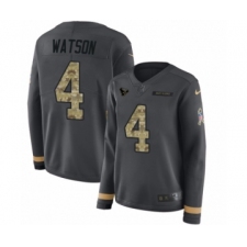 Women's Nike Houston Texans #4 Deshaun Watson Limited Black Salute to Service Therma Long Sleeve NFL Jersey