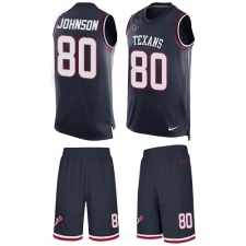 Men's Nike Houston Texans #80 Andre Johnson Limited Navy Blue Tank Top Suit NFL Jersey