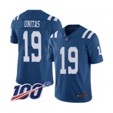 Men's Indianapolis Colts #19 Johnny Unitas Limited Royal Blue Rush Vapor Untouchable 100th Season Football Jersey