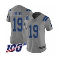 Women's Indianapolis Colts #19 Johnny Unitas Limited Gray Inverted Legend 100th Season Football Jersey