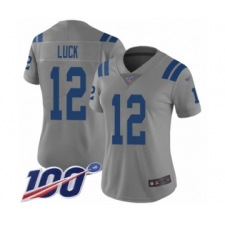 Women's Indianapolis Colts #12 Andrew Luck Limited Gray Inverted Legend 100th Season Football Jersey