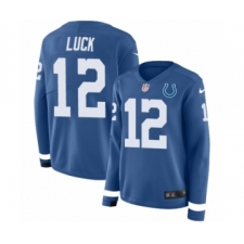 Women's Nike Indianapolis Colts #12 Andrew Luck Limited Blue Therma Long Sleeve NFL Jersey