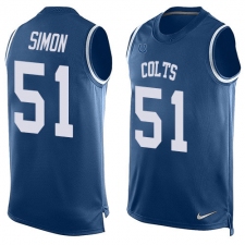 Men's Nike Indianapolis Colts #51 John Simon Limited Royal Blue Player Name & Number Tank Top NFL Jersey
