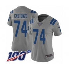 Women's Indianapolis Colts #74 Anthony Castonzo Limited Gray Inverted Legend 100th Season Football Jersey